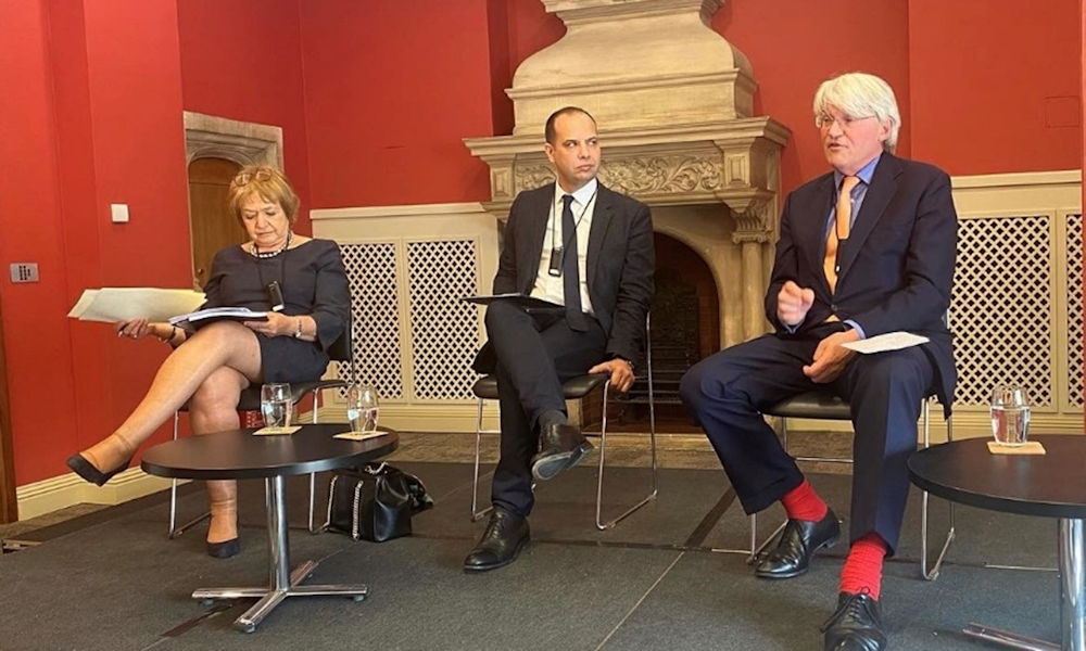 Andrew Mitchell MP with co-Chair of the All-Party Group on Economic Crime, Dame Margaret Hodge MP at Oxford University