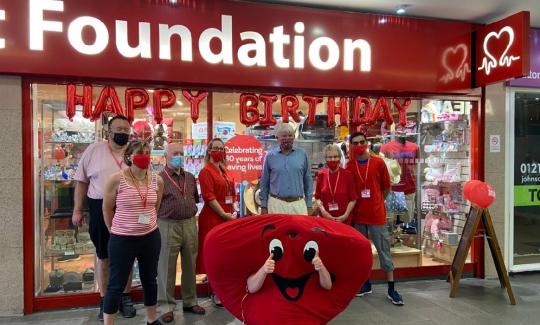 Andrew Mitchell MP has visited The Royal Town’s British Heart Foundation (BHF) shop at the Red Rose Centre to mark the 60th anniversary of the charity on 28th July.