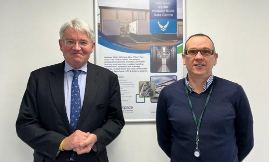 Andrew Mitchell with Workspace Technology Managing Director Roy Griffiths